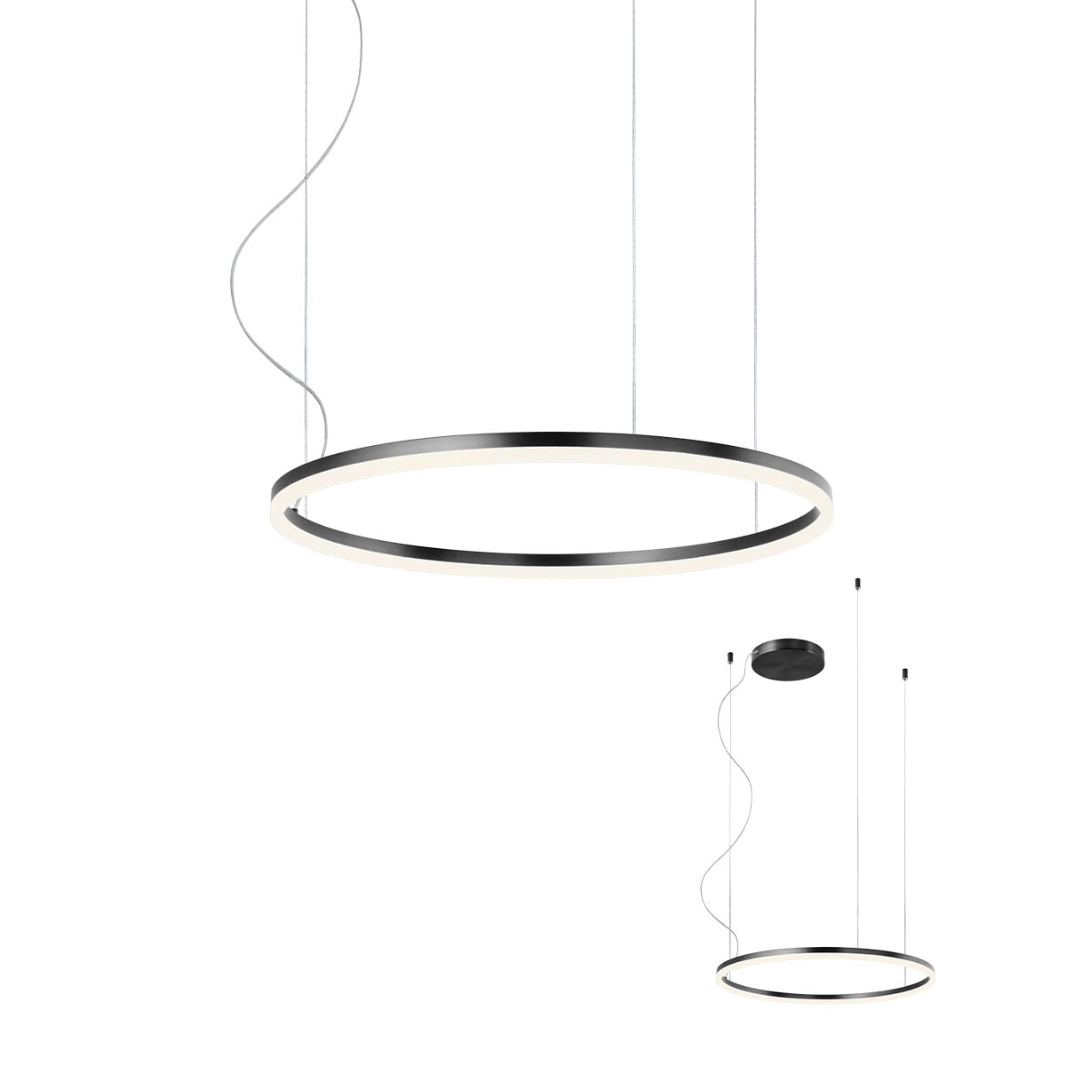 Orbit Pendant lamp Orbit Suspended Single ⌀600 Nero Opaco 3000K Dimmerabile Triac