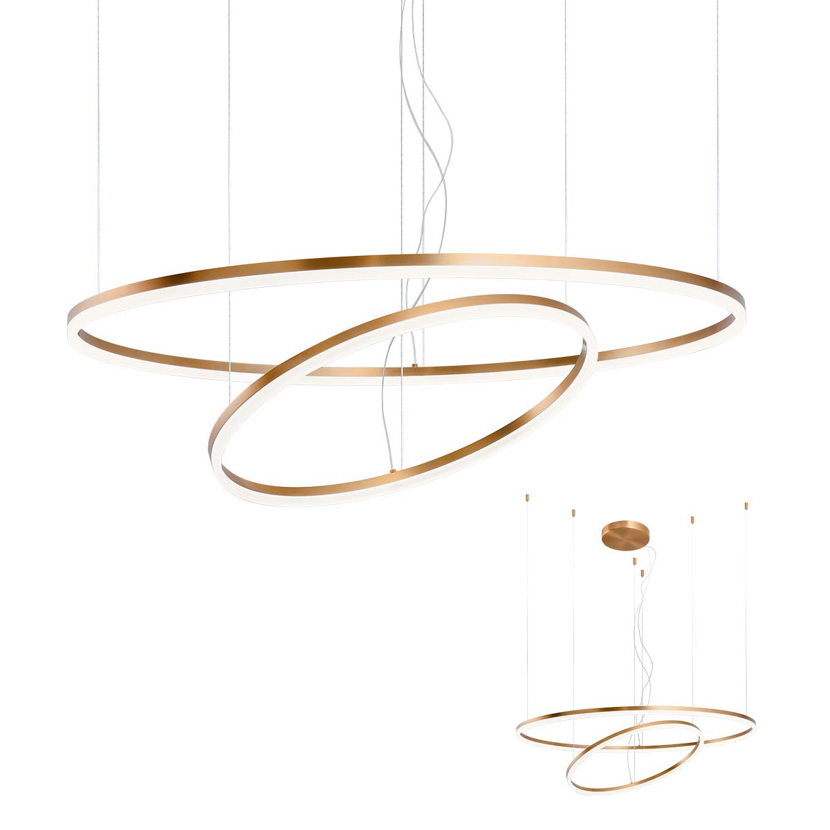 Orbit Pendant lamp Orbit Suspended Double Unaligned Bronzo 3000K Dimmerabile Triac