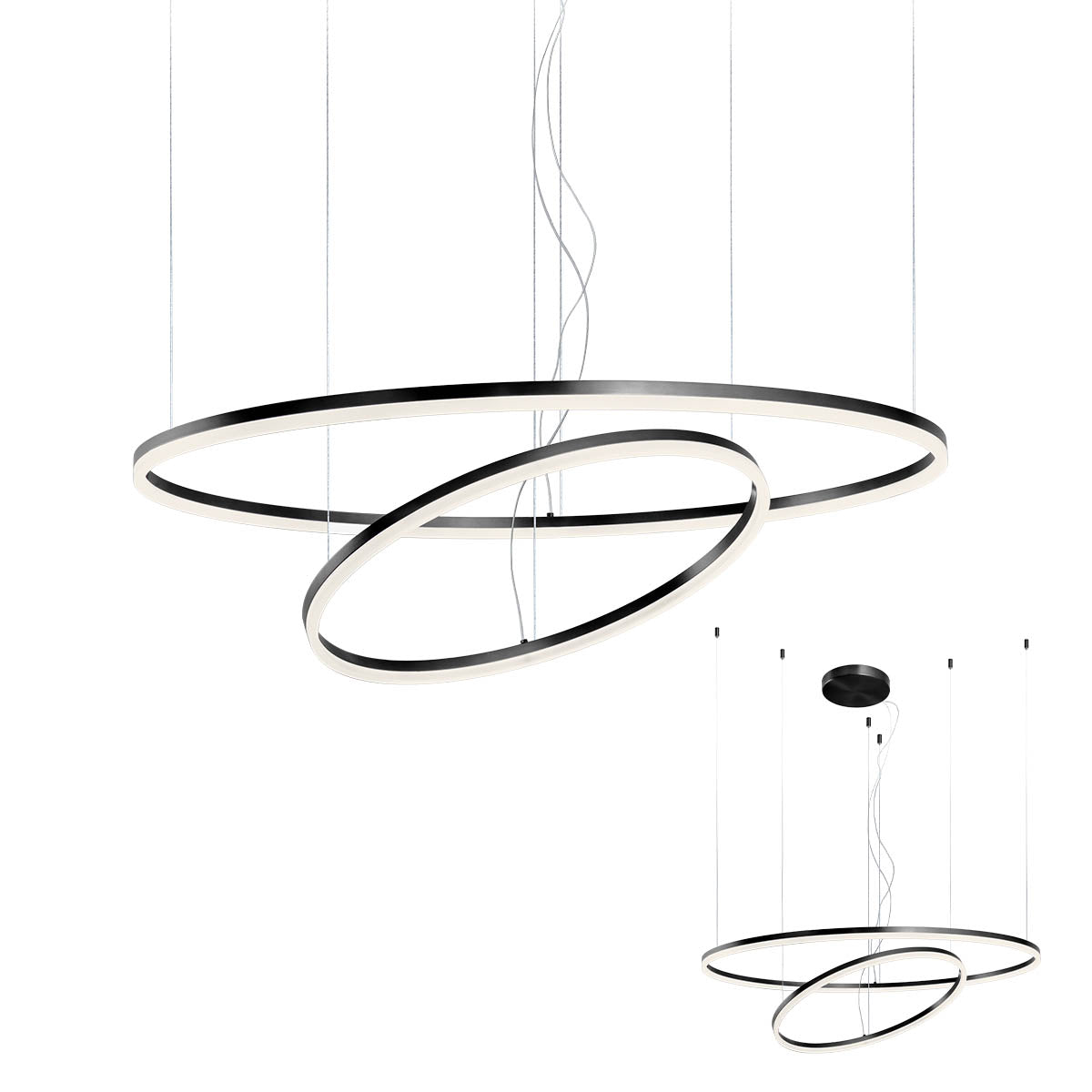 Orbit Pendant lamp Orbit Suspended Double Unaligned Nero Opaco 3000K Dimmerabile Triac