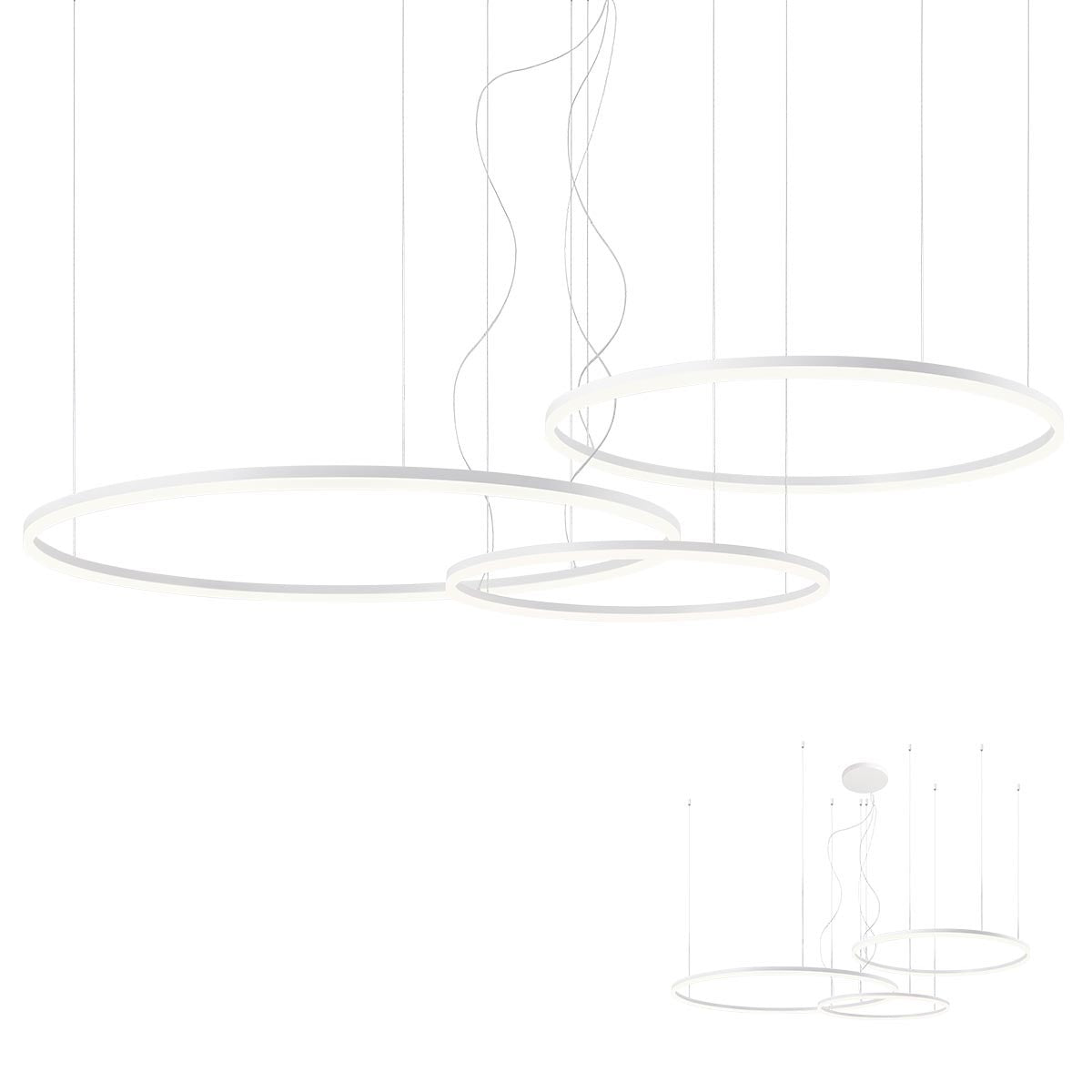 Orbit Pendant lamp Orbit Suspended Triple Unaligned Bianco Opaco 4000K Dimmerabile Triac