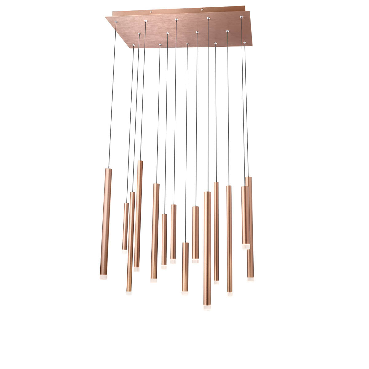 Madison Pendant lamp 14 tubes square canopy Rame Anodizzato 3000K